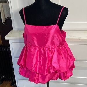Elegant Pink Satin Ruffle Layered Party Top (R)